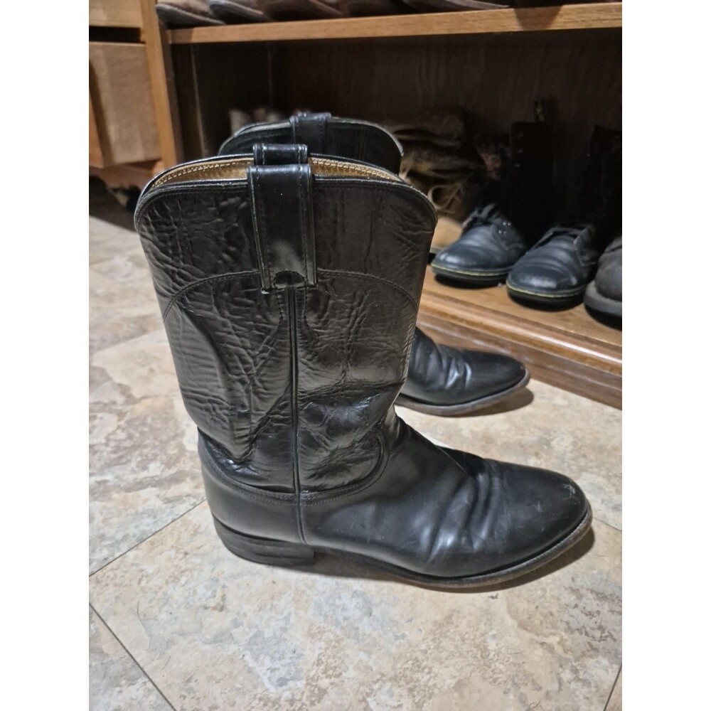 JUSTIN Western Cowboy Boots Black Leather ROPERS 3133 Men's S 8.5 D USA